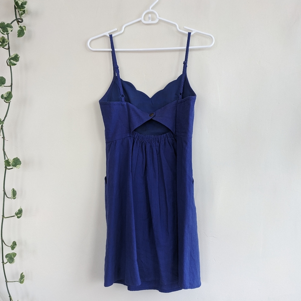 COPE | Blue Scallop-Trim Linen Blend Dress Size XS - Picture 4 of 9